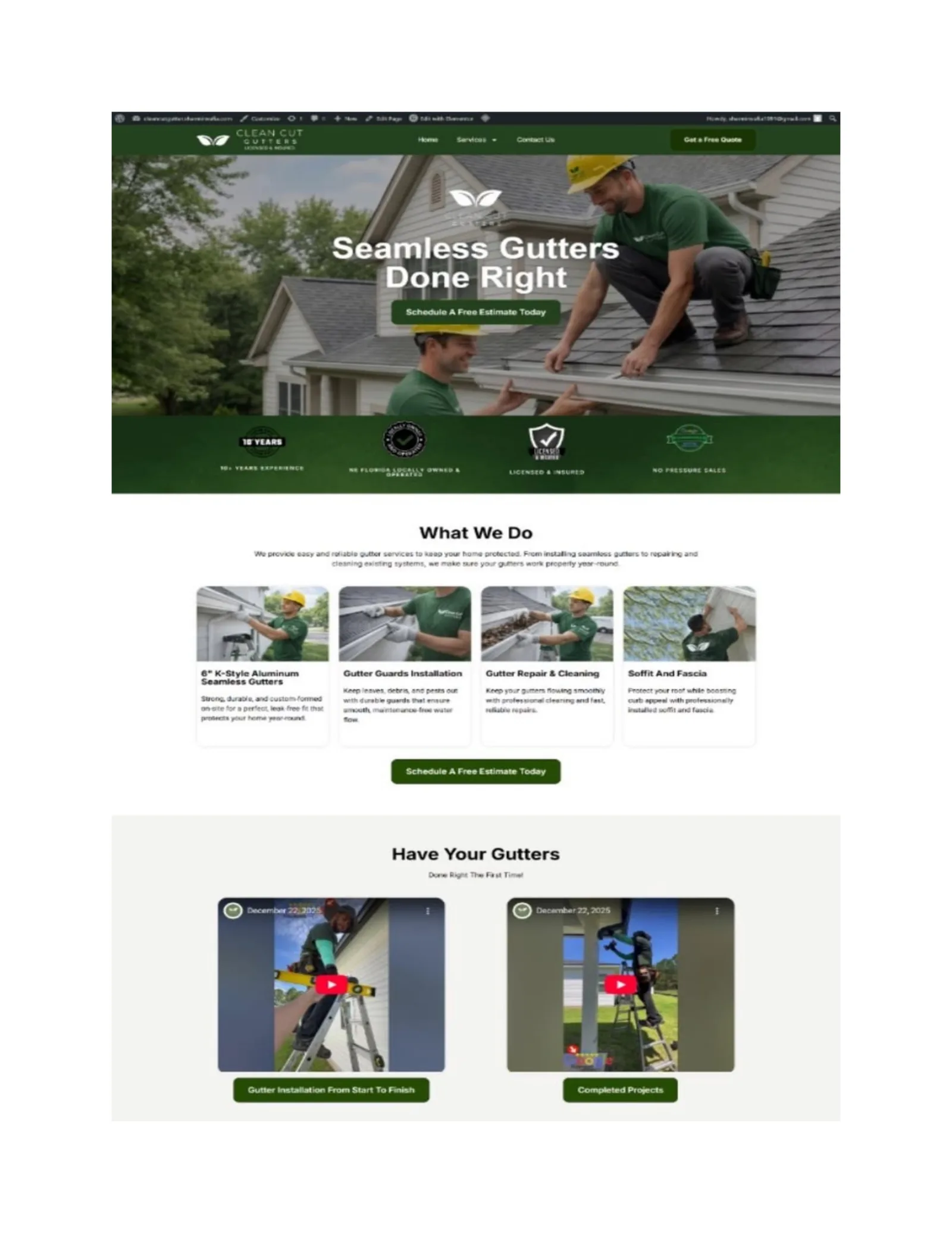 Dallas seamless gutter contractor website design mockup by FixerCRM