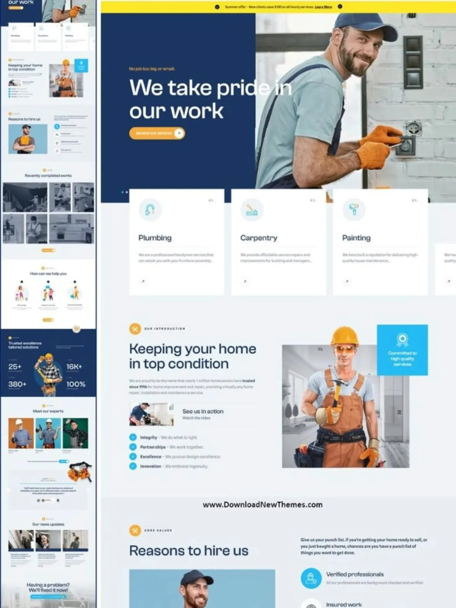 Dallas handyman website design mockup highlighting plumbing, carpentry, and painting services