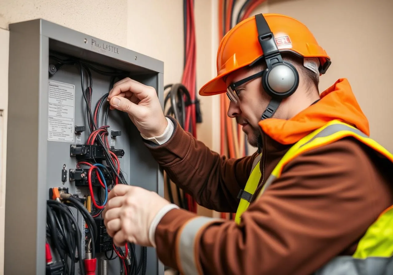 electrician installing electrical panel