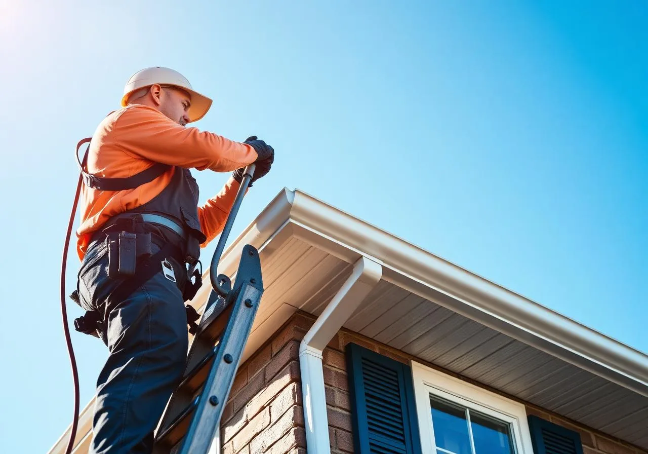 gutter contractor installing seamless gutters