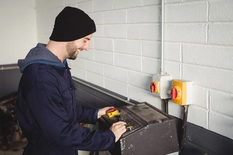 HVAC contractor installing heating unit